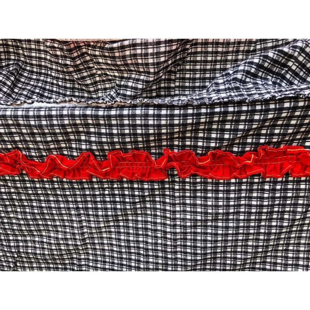vintage red black plaid bedspread coverlet thin country western style